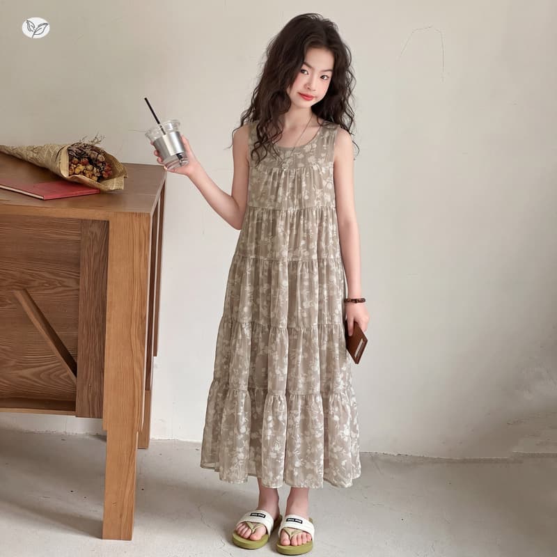 Girls' Sleeveless Chiffon Dress 2026 Summer New Mid-Large Kids Floral Vest Dress Children's Pastoral Style Long Dress