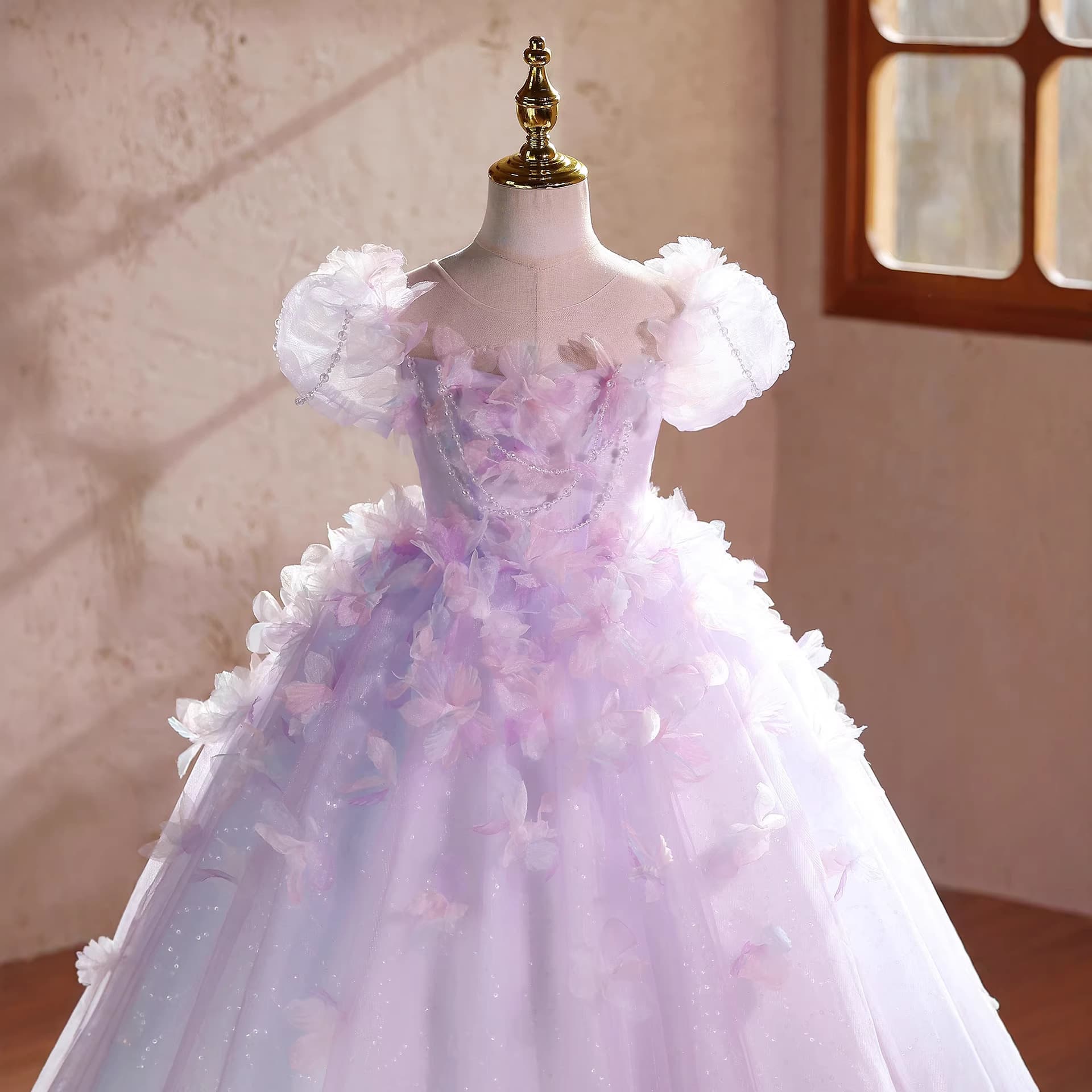 Girls' High-End Luxury Piano Performance Dress, Dreamy Stage Outfit, Children's Birthday Host Princess Gown