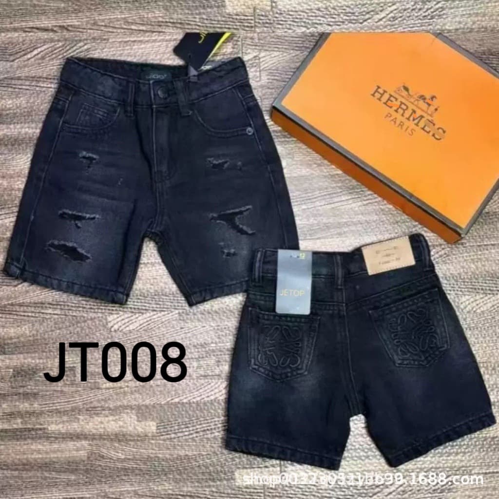 BOYS SHORTS Kids Modern Vintage Brushed Denim 5-Pocket Shorts with Ripped and Embroidered Back Pockets