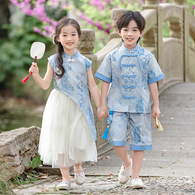 Boys' Short Sleeve Tang Suit Hanfu Summer 2025 New Arrival, Kids' Dragon Boat Festival Summer Wear, Chinese Style Children's New Chinese Style Set