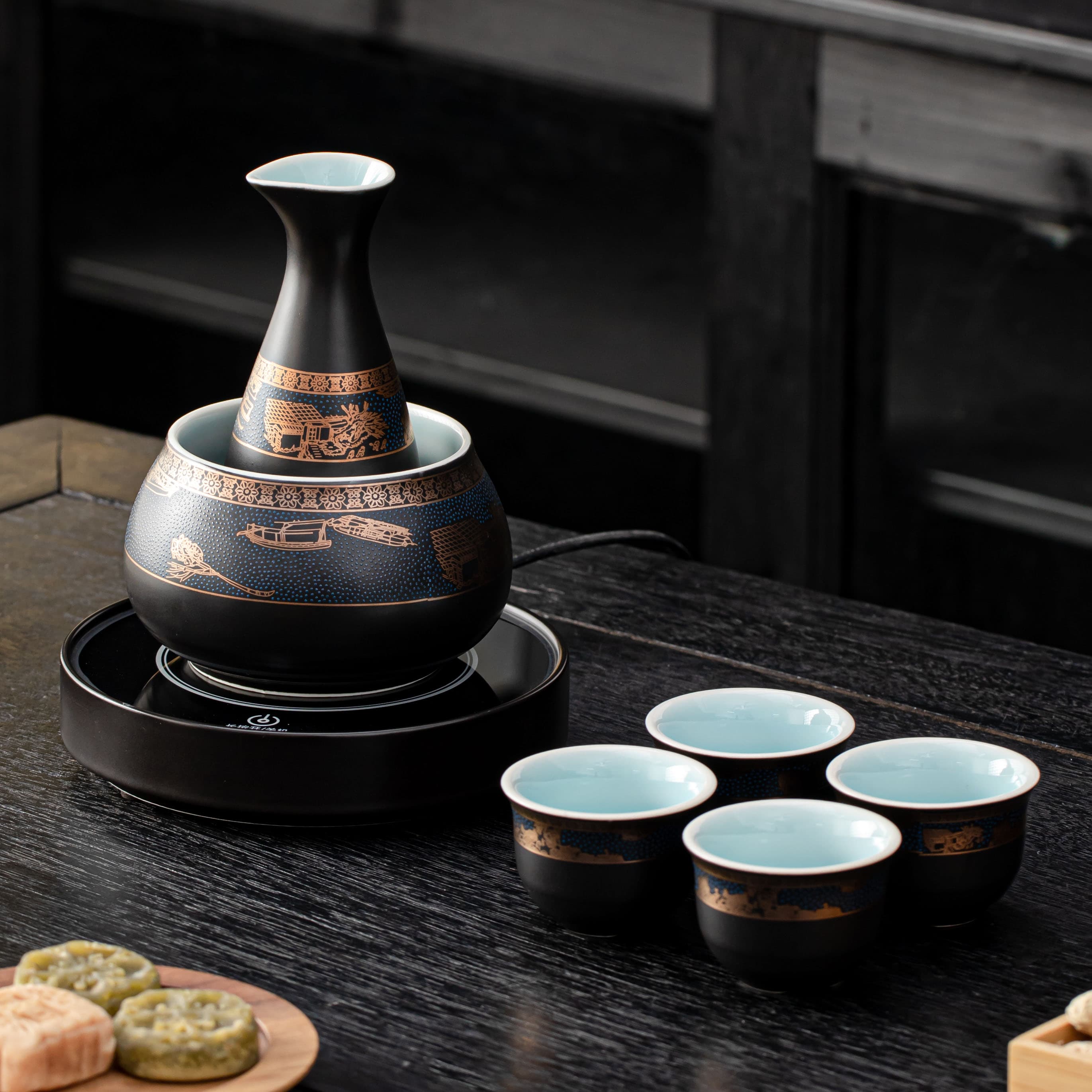 Electric Wine Warmer Constant Temperature Kettle Home Candle Wine Warmer Traditional Chinese Ceramic Wine Set