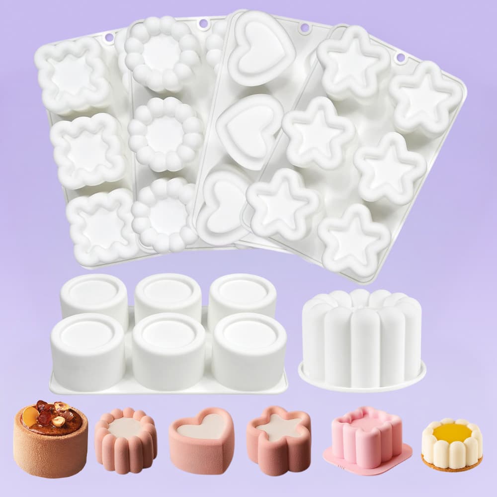Cross-border FCM Grooved Flower Heart Star Mousse Mold Square Cake Baking Silicone Mold Pudding Candle Mold