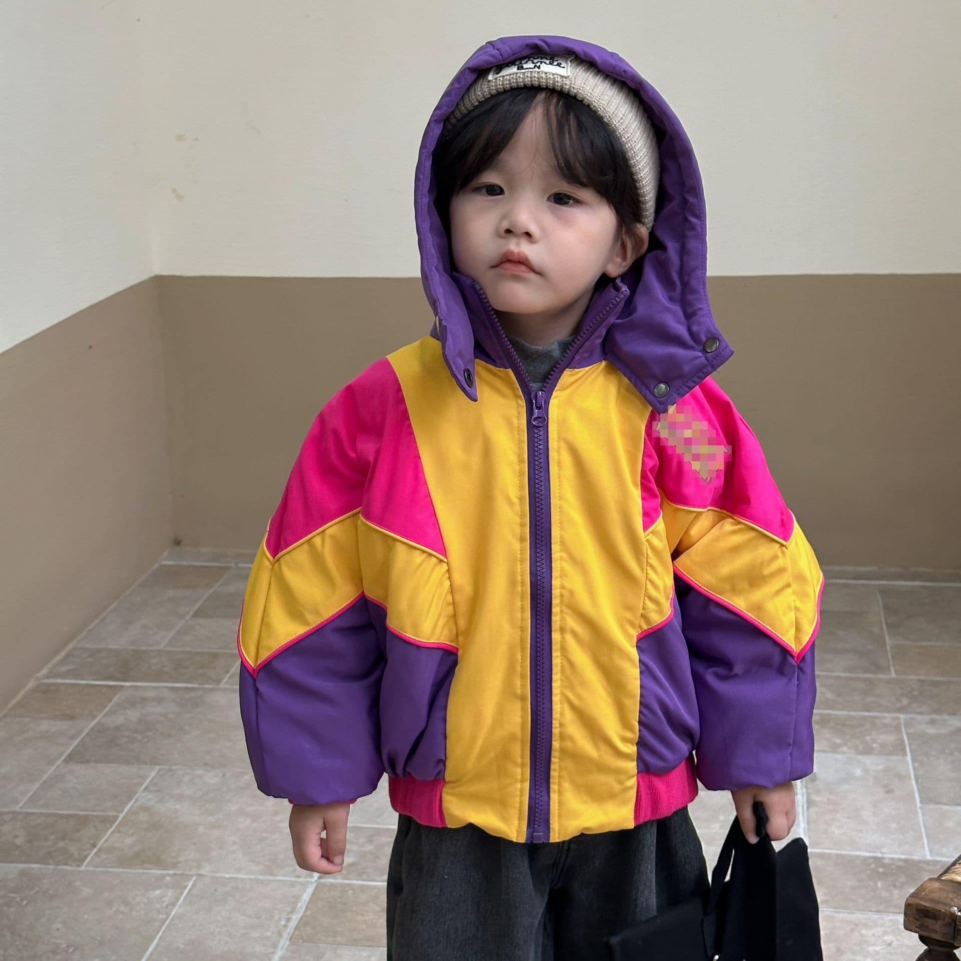 Kids' Color-Block Hooded Cotton Coat Winter Warm Thick Padded Jacket for Boys and Girls 2026 New Winter Style Baby