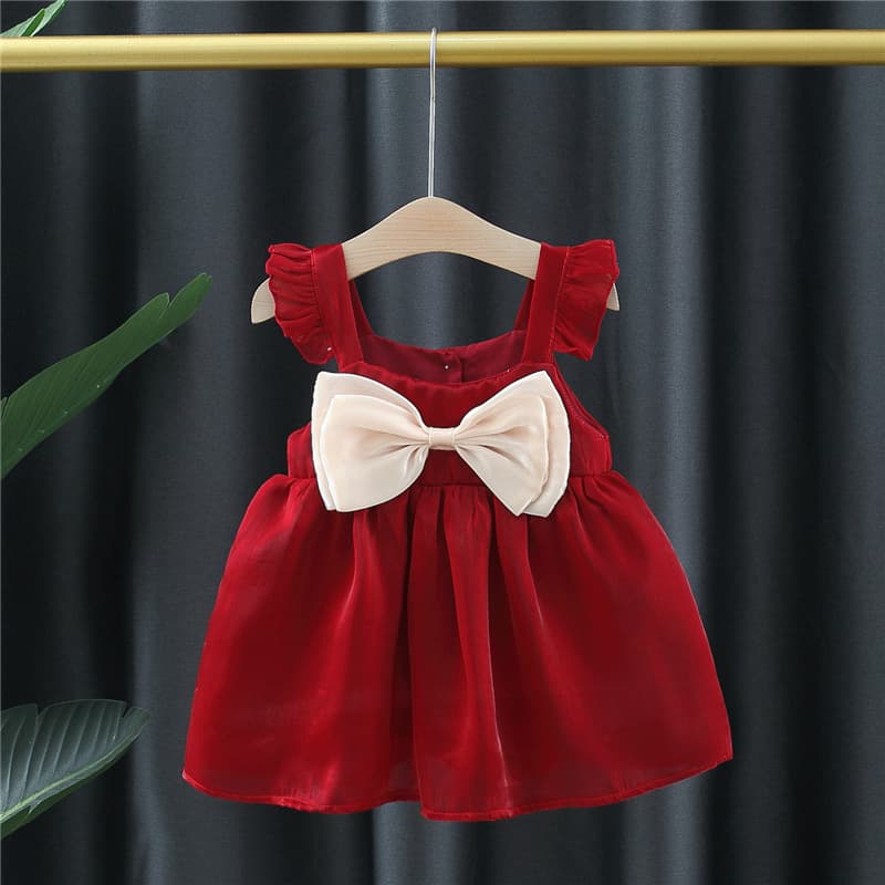 Girls Summer Sleeveless Dress with Spaghetti Straps and Flutter Sleeves, New Korean Style Toddler Princess Dress, Chic Children's Clothing Huzhou