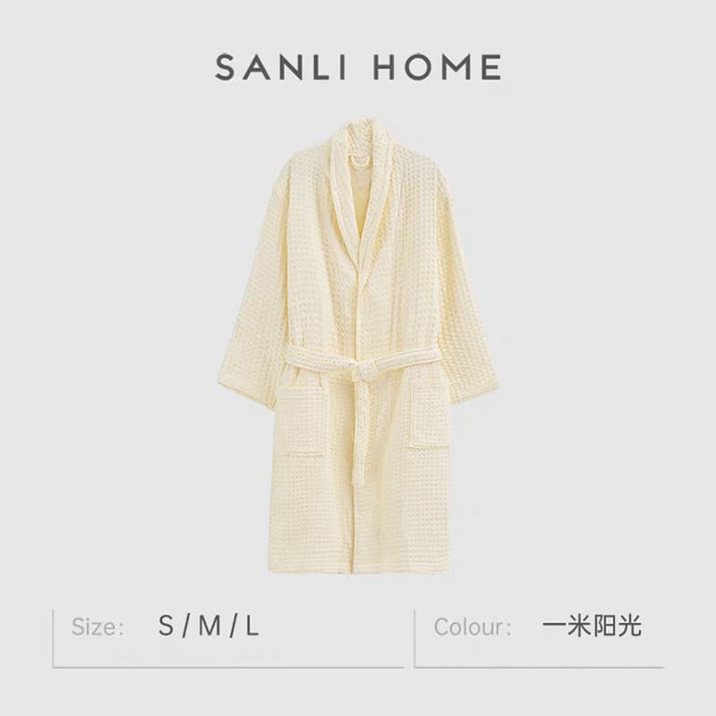 Sanli Towel New Cotton Waffle Bathrobe Adult Couple Bathrobe Summer All-Season Hotel Bathrobe Homewear