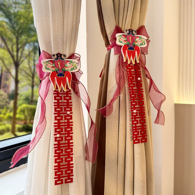 Curtain Decoration Wedding Tie, Bedroom Window Character Streamer Room Bridal Chamber Set Red Koi