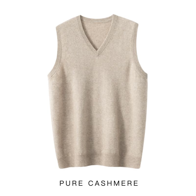 25 Autumn/Winter New Style V-Neck Cashmere Vest Solid Color Loose Sleeveless Sweater Men's Fashion Casual Vest Sleeveless