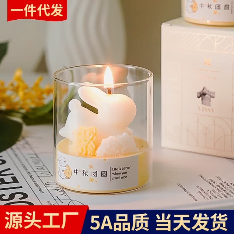 Mid-Autumn Small Gift Rabbit Scented Cup Candle Ornament Cute Souvenir Gift Handmade Aromatherapy Candle Wholesale