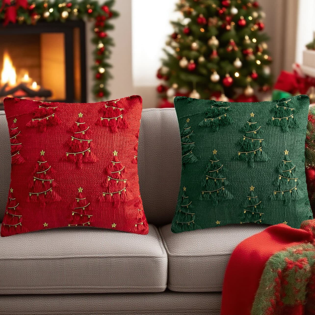 Christmas American Retro Style Colorful Light Embroidered Pillowcase for Living Room Sofa Cushions and Casual Home Decor