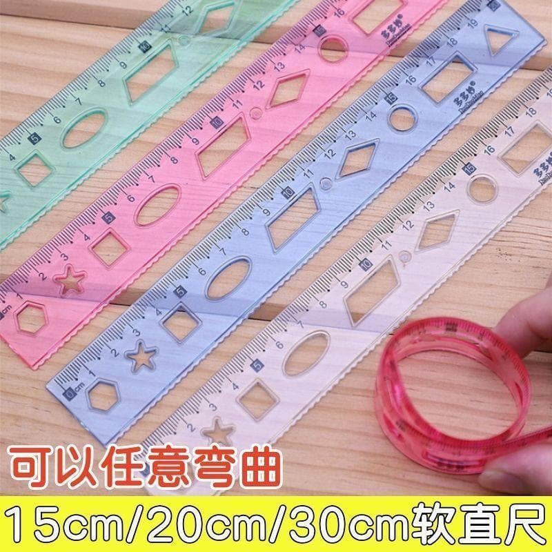 Soft ruler for primary school students, transparent 20cm set of rulers with wavy lines, 15cm geometric drawing ruler, foldable anti-break plastic ruler