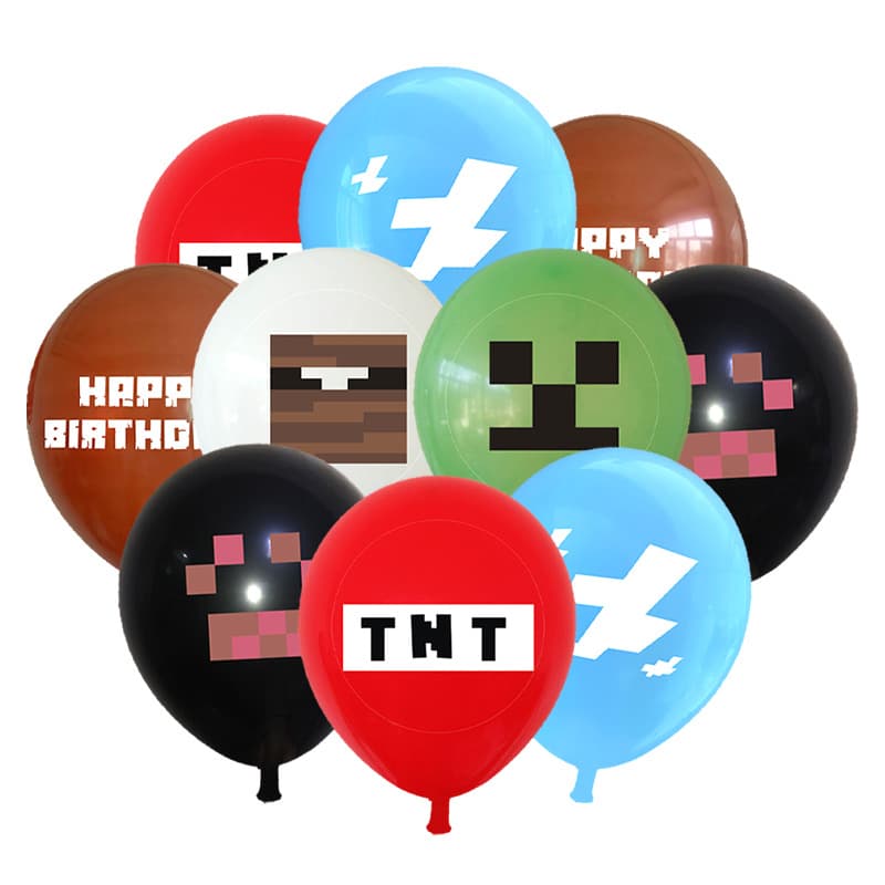 Cross-border Pixel Game Theme Balloon Party Gathering Decoration 12-inch Minecraft Theme Latex Balloon Set