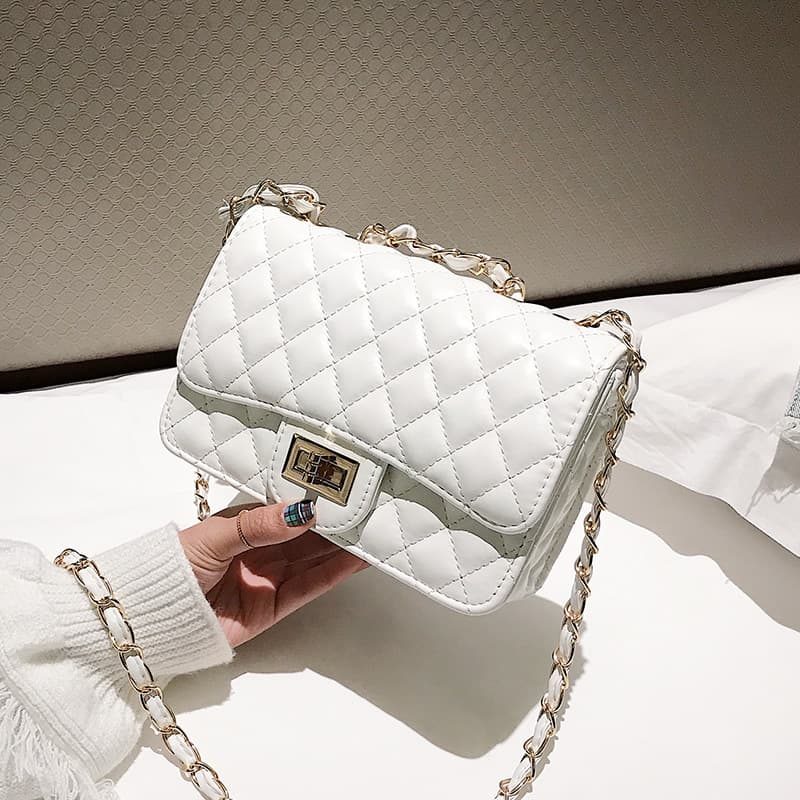 2025 New Korean Style Diamond Quilted Chain Bag, Ins Shoulder Crossbody Small Square Bag with Lock