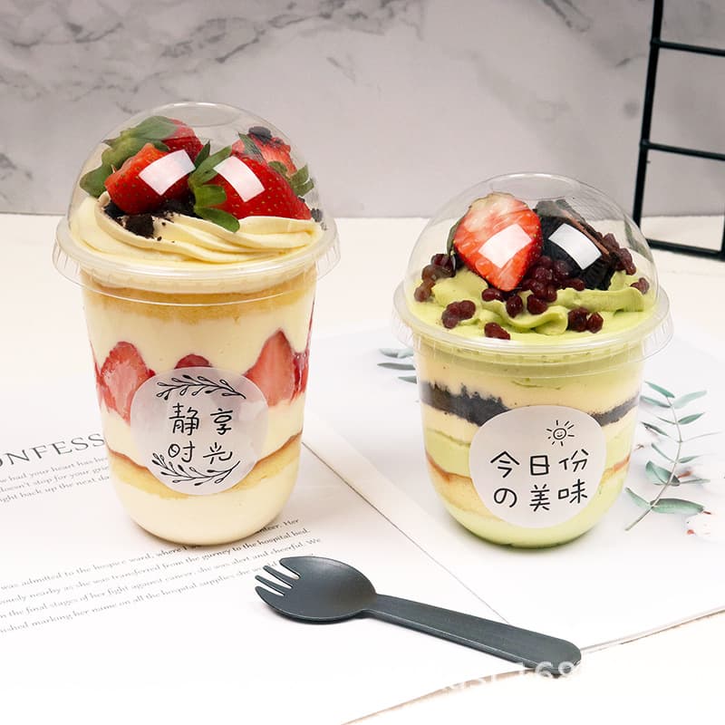 Trendy Boba Cup Mille Crepe Fruit Wood Shaving Ice Cream Sundae Chubby Cup Mousse Cake Cup U-Shaped Cup