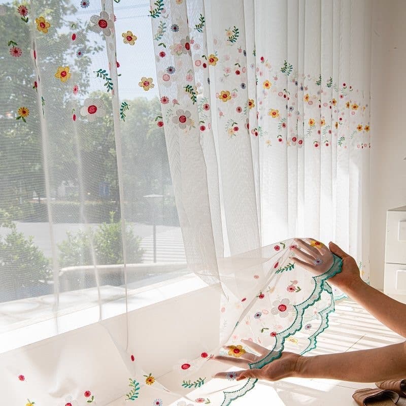 Light and Fresh Curtain Sheer, Exquisite Embroidered White Sheer Curtain, Semi-Sheer Curtain for Bedroom Window, Balcony, Living Room Partition Sheer