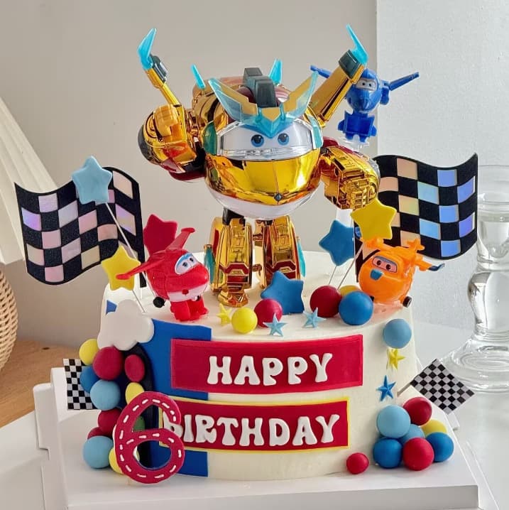 New Super Wings Cake Decoration Transforming Jett Airplane Figurine Boy Children's Birthday Baking Decor