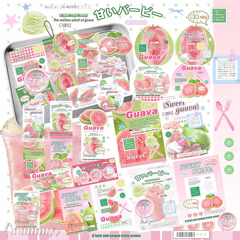 D-brand Guava Laminated Creative Set, Star-Chasing Card Packing Material Kit, Affordable Stickers and Cards, High Appearance