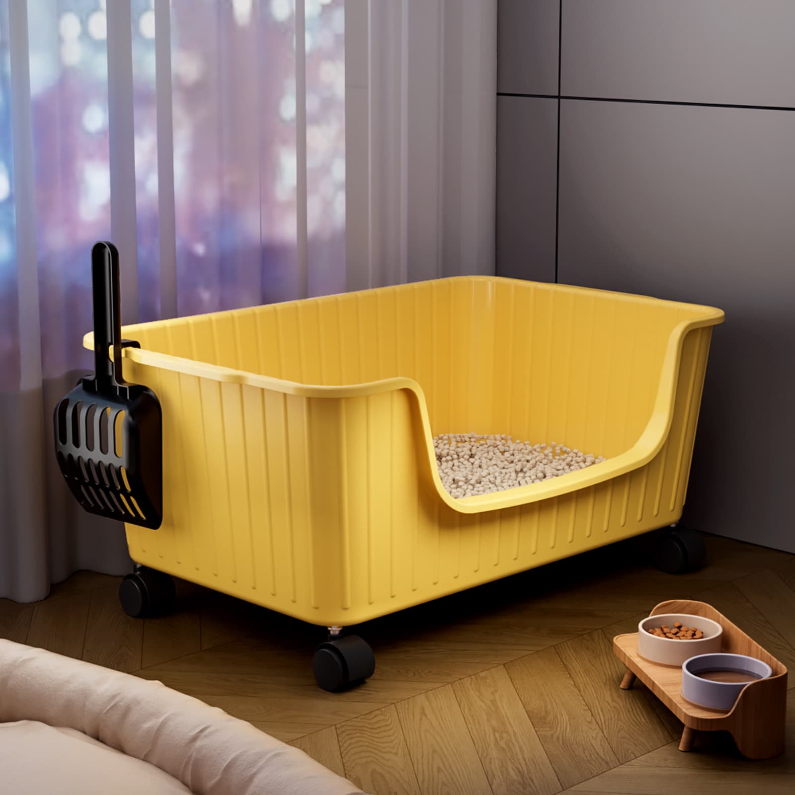 Large Capacity Cat Litter Box, Extra Large, Anti-Splash, Open and Semi-Enclosed, Giant Odor-Proof Cat Toilet