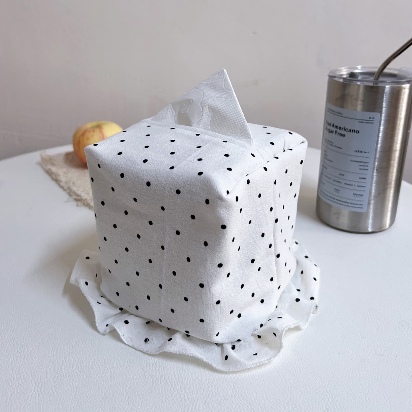 Cross-border Hot Selling Fabric Tissue Box Cover, Home Round Dot Tissue Box Bag, US Market Ruffle Edge 3D Tissue Box Cover