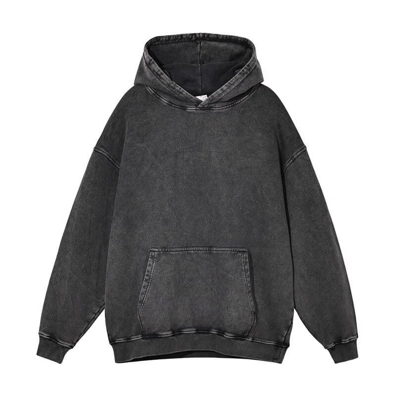 Factory Direct 300g Chinese Cotton Composite Thin Washed Distressed Sweatshirt Hooded Loose Drop Shoulder Back Ribbed Collar