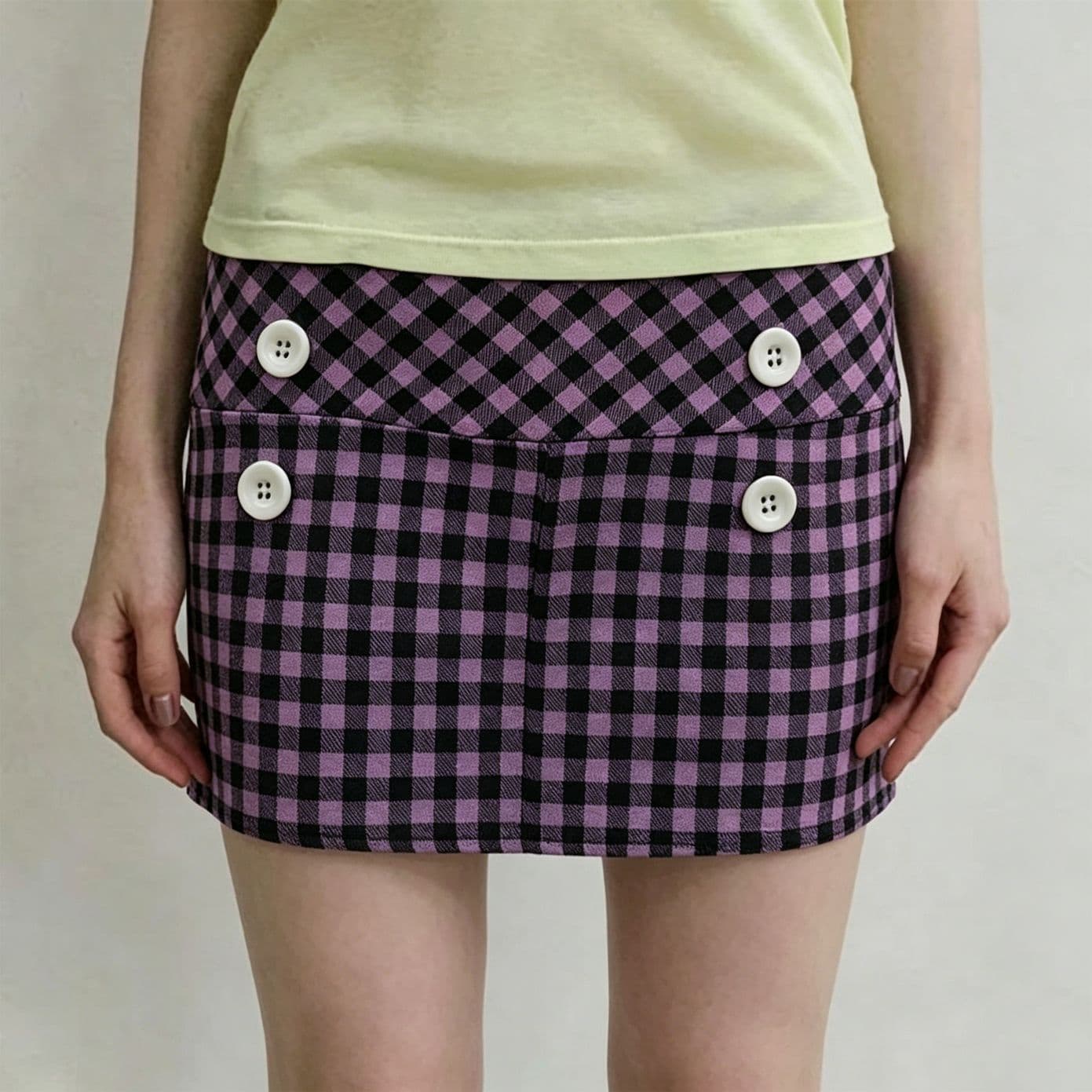 Tianku Y2K purple and black plaid low-waist A-line skirt retro four-button decoration slimming hot girl hip-covering half-length mini skirt