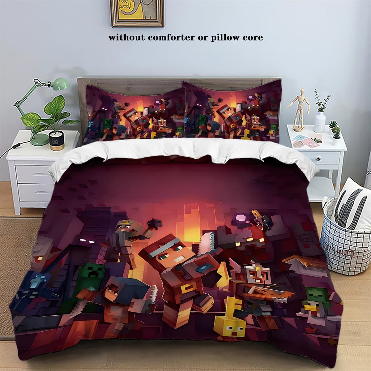 Minecraft 3-Piece Bedding Set Cross-Border Amazon Digital Print Brushed Fitted Sheet 90g Drop Shipping