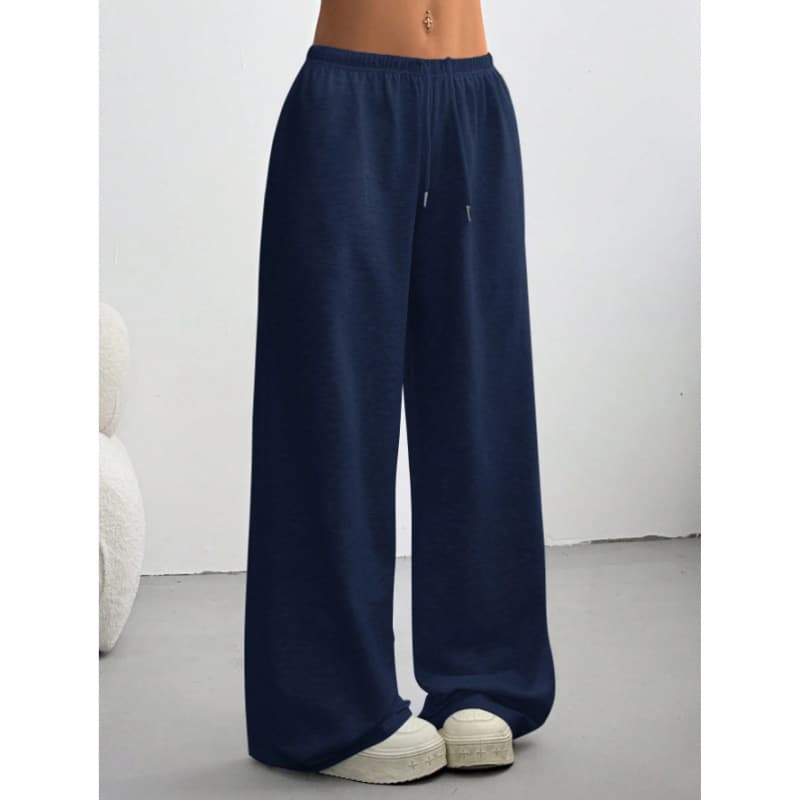 European and American Style Versatile High-Waist Drawstring Tie Casual Wide-Leg Loose Straight Pants Solid Color Sports Sweatpants Women
