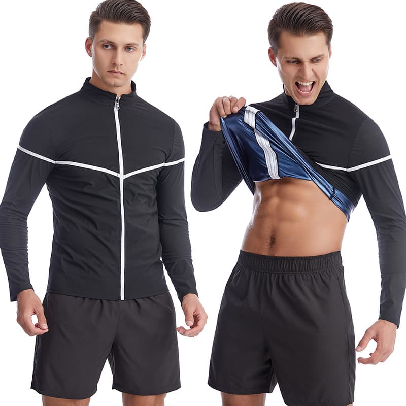 Amazon Men's Sports Fitness Wear European Size Bodybuilding Sauna Suit Cross-Border Tummy Control Zipper Long Sleeve Shapewear