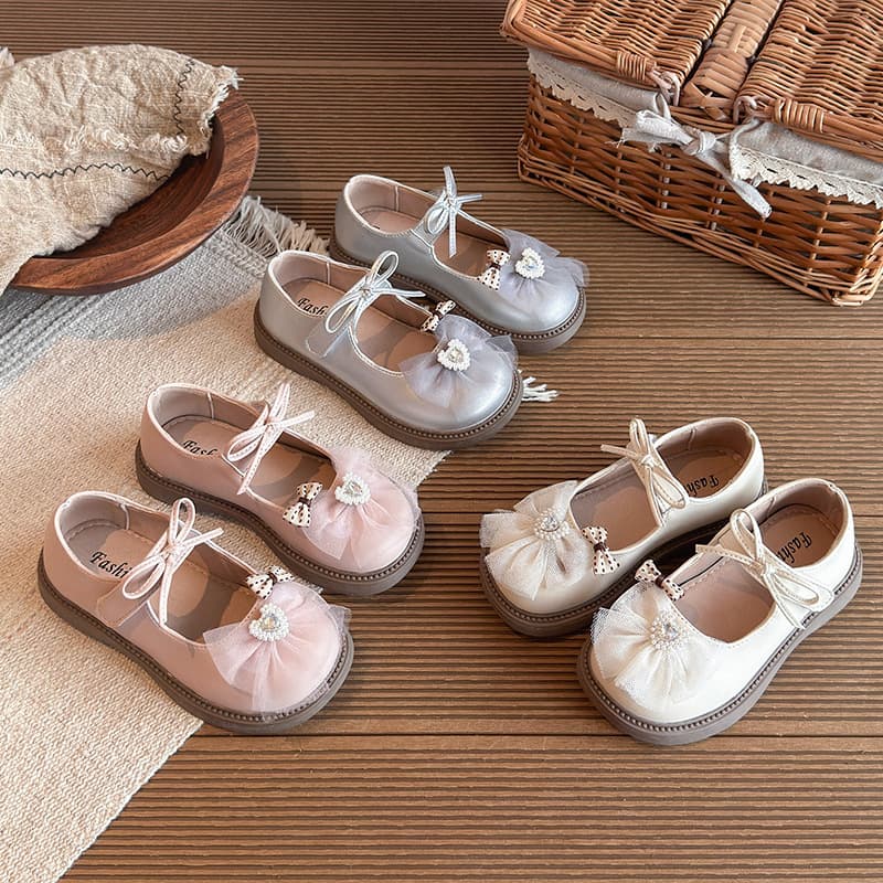Girls Spring New Lolita Leather Shoes Fashionable Toddler Shoes Baby Bear Shoes Little Princess Rhinestone Shoes