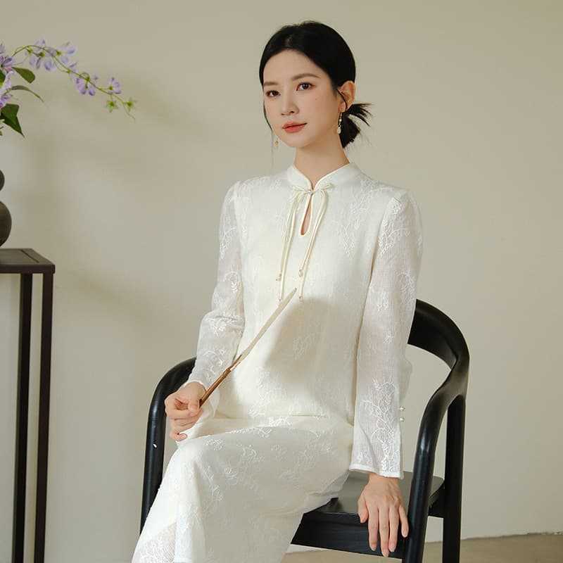 Qingshu Zhai New Chinese-style Dress, Autumn/Winter 2025 New Elegant Lace Long Dress, Improved Qipao Youthful Style.