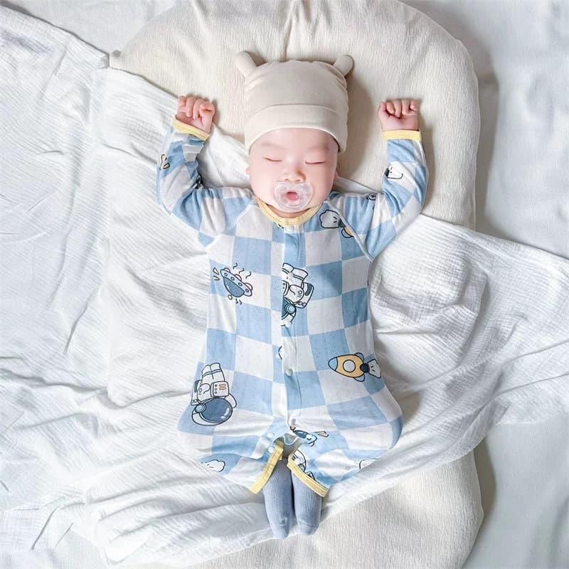 Baby Romper Spring Summer Thin Breathable Long Sleeve Bamboo Fiber Newborn Infant Cartoon Comfortable Air Conditioning Suit