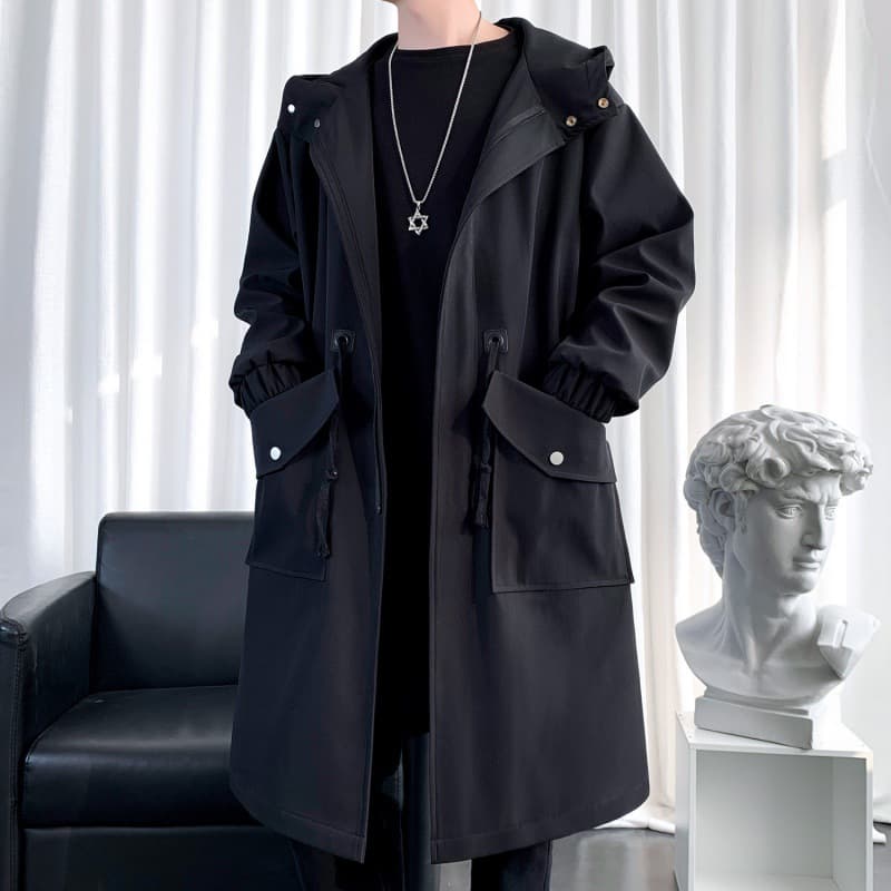 Men's Mid-Long Windbreaker, Autumn/Winter New Style, Korean Trend Loose Knee-Length Parka, Handsome Overcoat