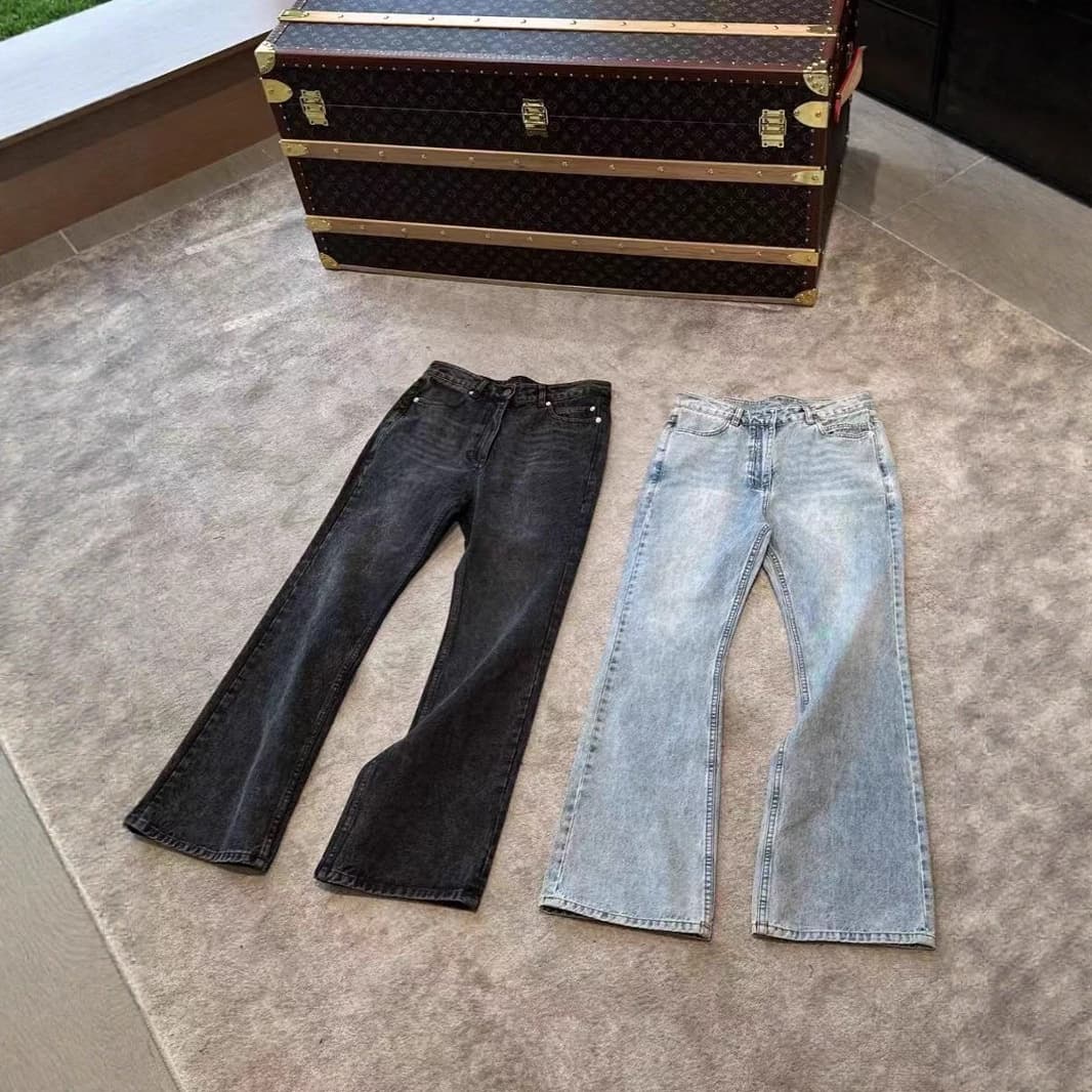 Top quality! 24ss new Flared Paris micro-flare jeans cleanfit washed ice blue black wash