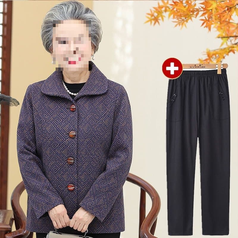 Elderly women's autumn clothing, clothes for seniors, mom's cardigan, grandma set, spring and autumn outerwear.