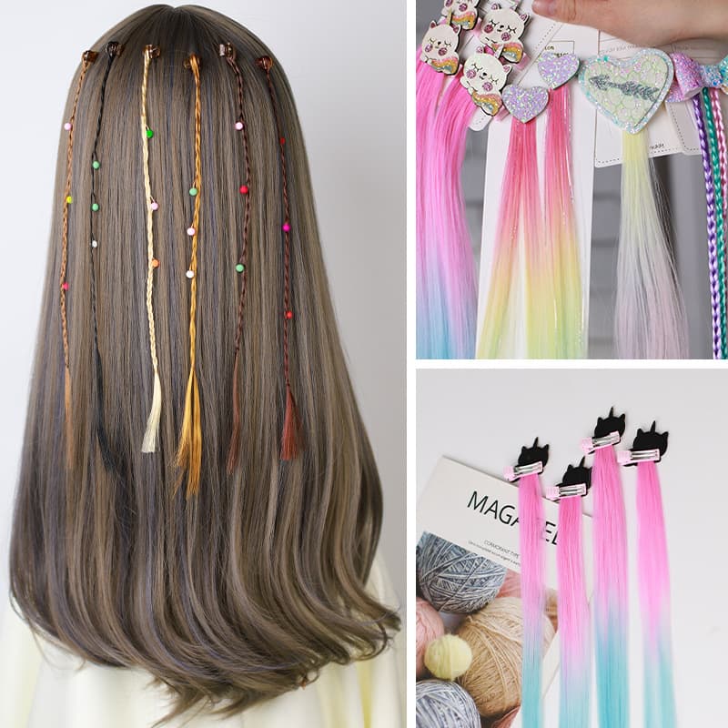 Children's Wig Ponytail Braids Colorful Braided Dreadlocks Gradient Color Hair Extensions Wholesale