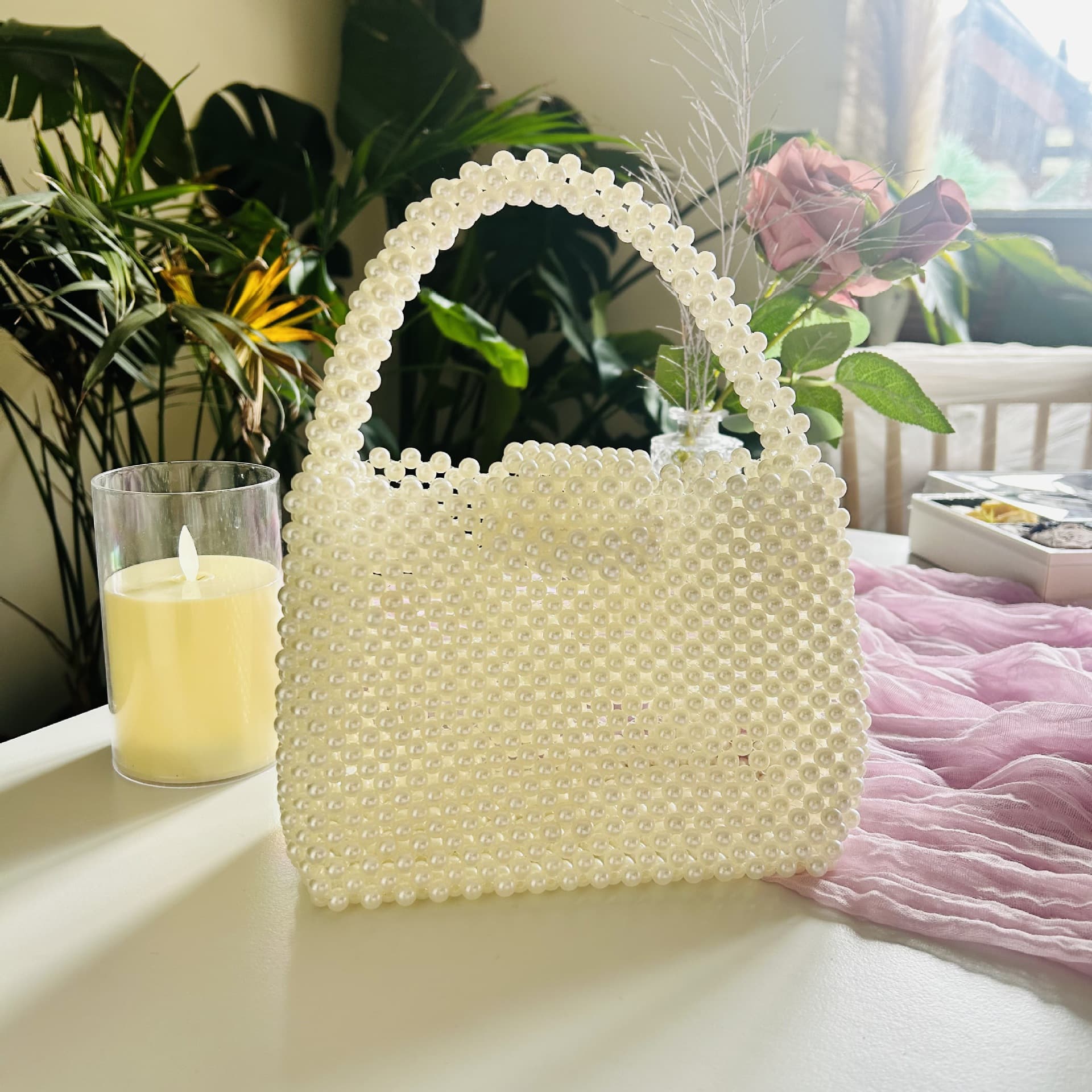 Handmade Beaded Bag Finished Pearl Bag Accessory, Fresh and Light Luxury Daily Wear Woven Bag, Handheld and Shoulder Bag