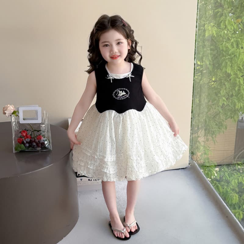 Summer dress 2026 new polka dot princess dress sweet baby girl fashion splicing vest dress thin section