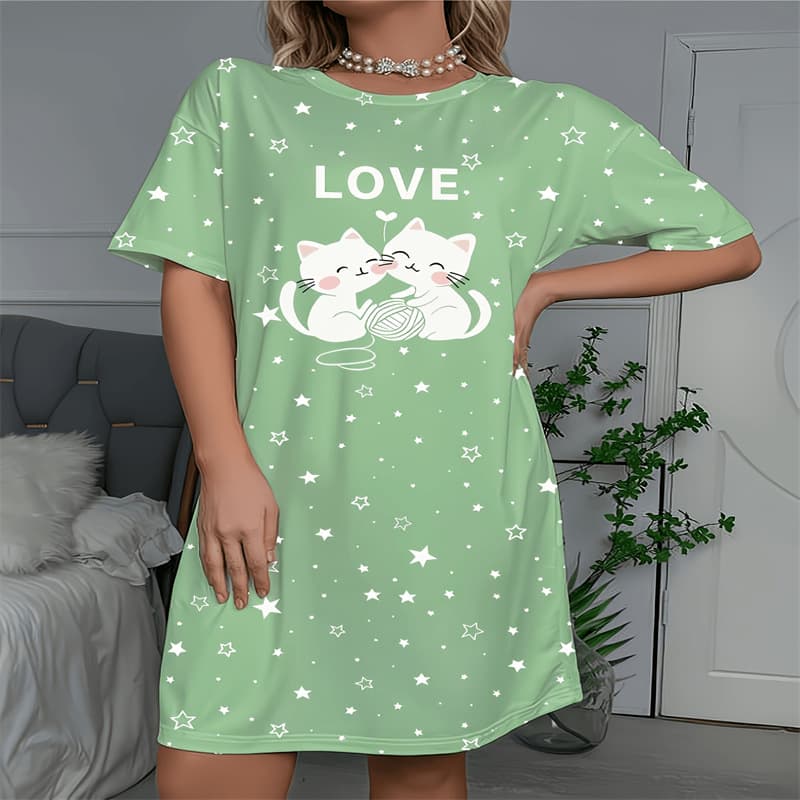 Women's Plus Size Printed Sleep Dress, Comfortable Homewear, Casual Sexy Spaghetti Strap Dress for Lounging and Going Out