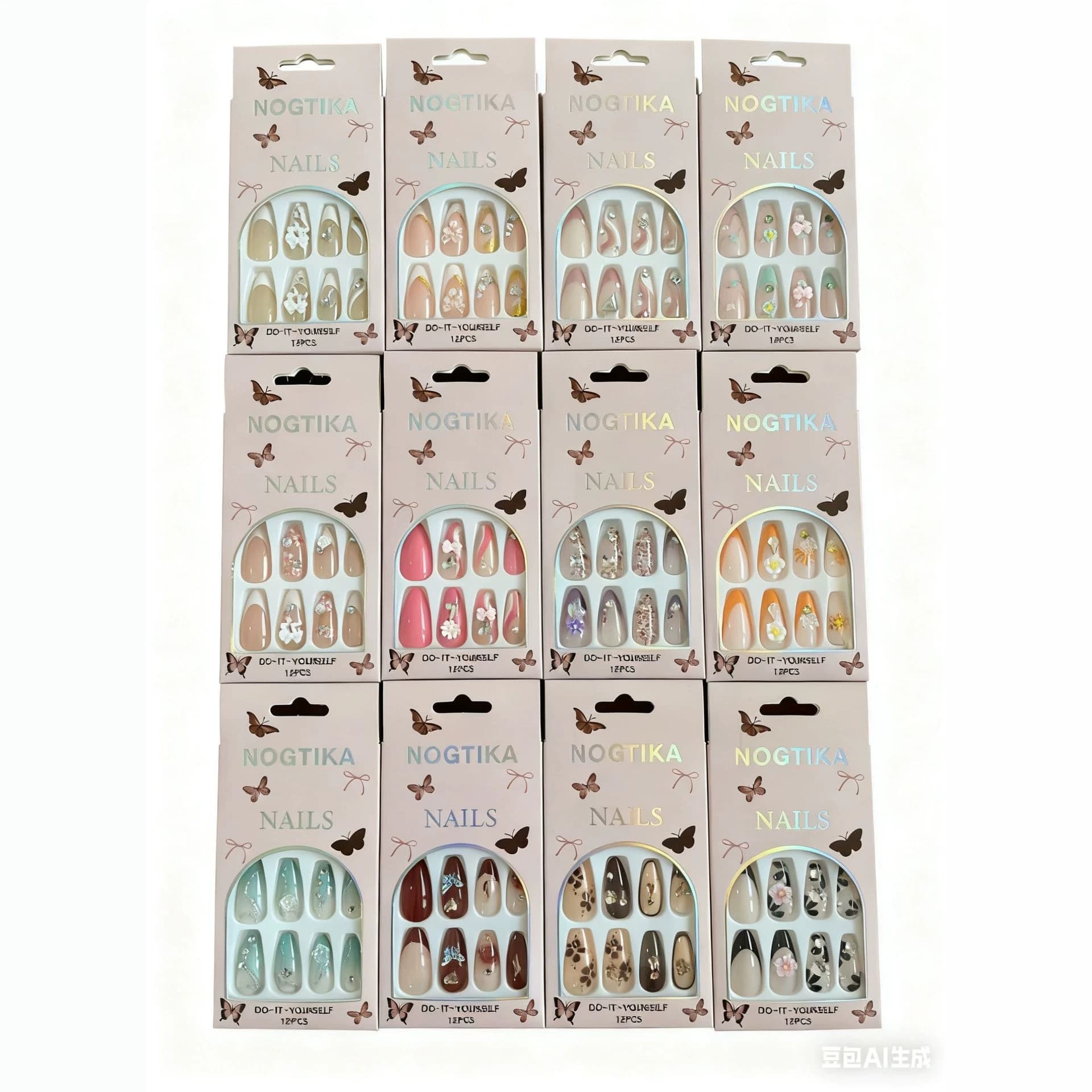Almond-shaped rhinestone press-on nails, medium ballet cat eye, 12-piece set, export and cross-border supply, fake nails, nail tips