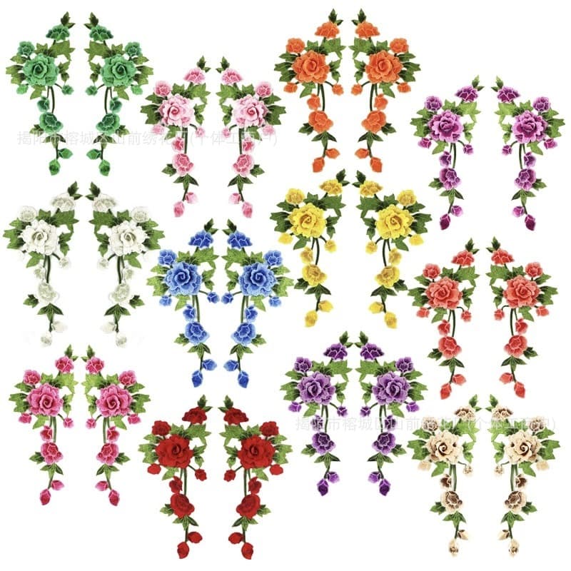 Water-soluble 3D embroidery DIY fabric patches colored peony, hollow-out garment accessories patches, cheongsam applique, embroidery brooch