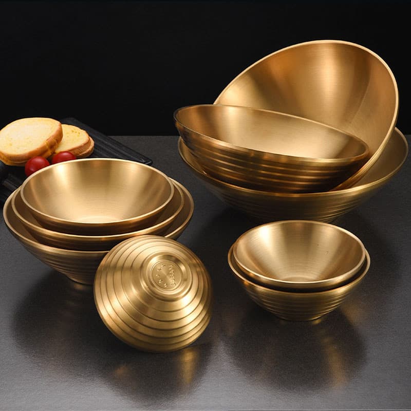 304 Stainless Steel Bamboo Hat Bowl, Ramen Bowl, Japanese Cold Noodle Bowl, Double-Layer Insulated Rice Bowl, Threaded Bowl, Loudspeaker Large Bowl