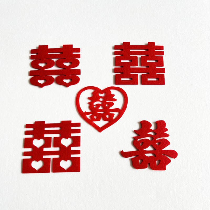 Creative Non-Woven Wall Stickers for Wedding New Home Decoration, Popular Round and Square Window Decals, Felt Double Happiness Characters