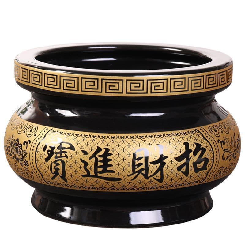 Black Wealth-Attracting Ceramic Incense Burner for Home Use, Indoor Incense Burning and Stick Holder, Buddhist Supplies for Worship, 3-8 Inches