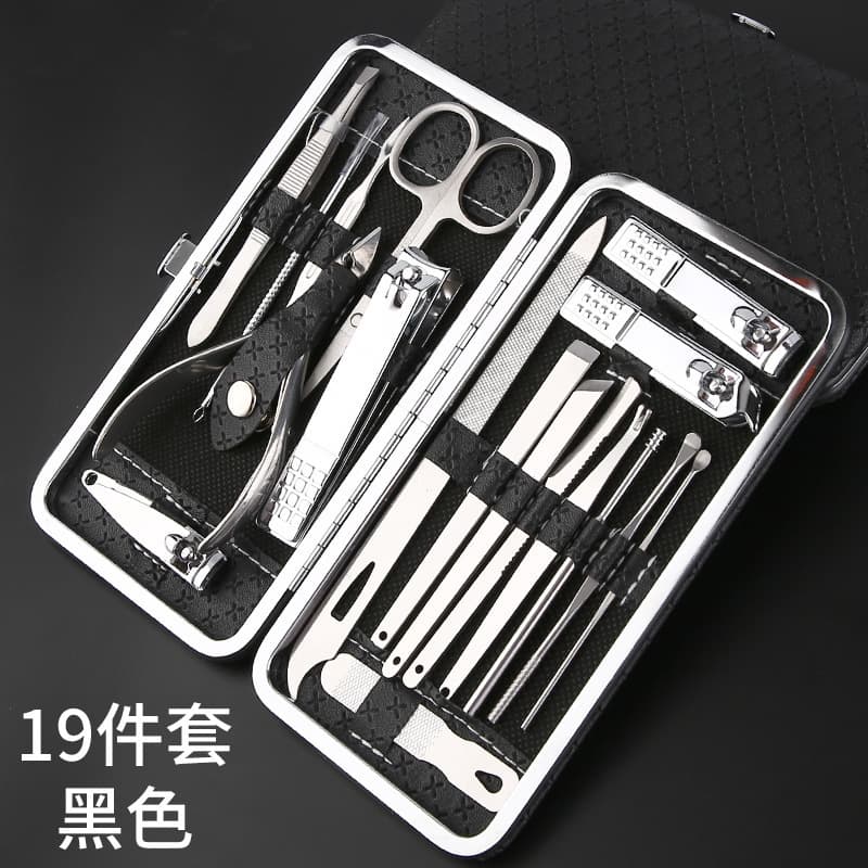 Wholesale Stainless Steel Nail Clipper 19-Piece Set with Storage Bag, Diamond Pattern Nail Clippers, Home Manicure Tool