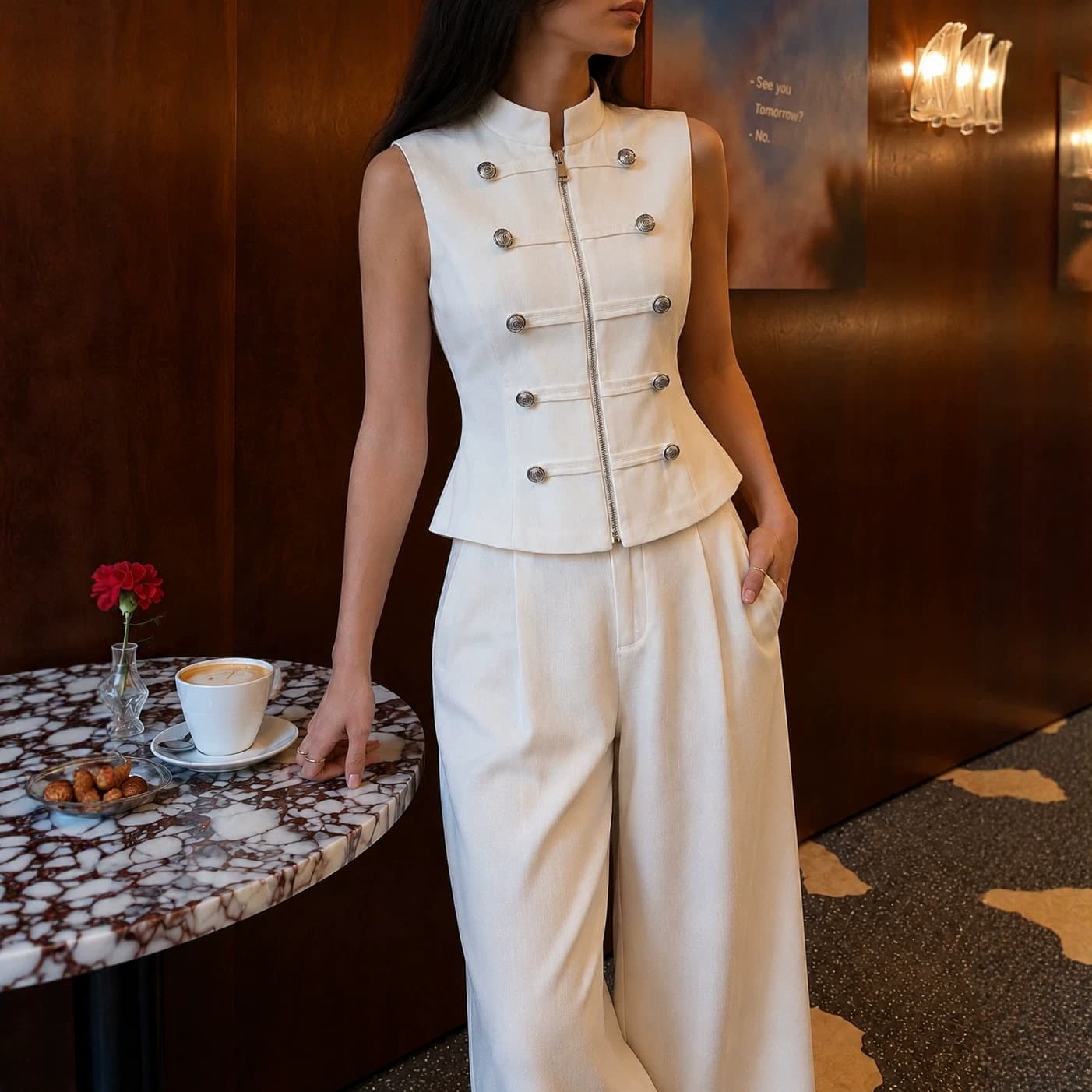 Amazon Cross-Border 2026 Spring/Summer European and American New Women's Sleeveless Vest Top with Flowing Wide-Leg Pants Two-Piece Set