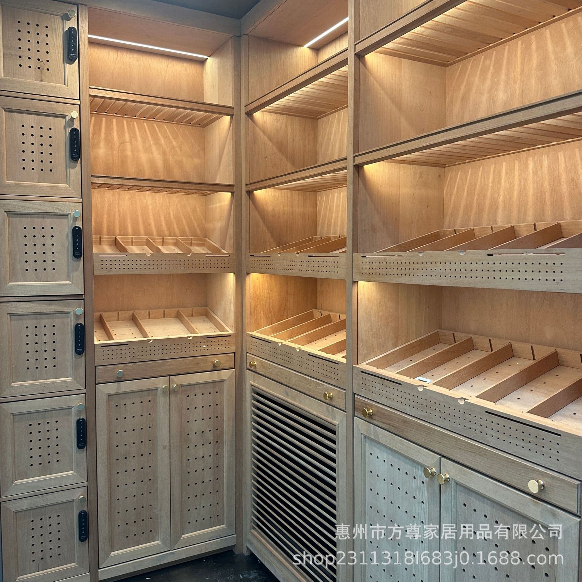 Custom-designed cigar room with convenient, detachable Spanish and Peruvian cedar wood temperature and humidity control.