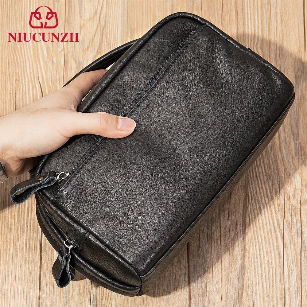Men's Genuine Leather Handbag Business Large Capacity Soft Leather Wash Bag Top Layer Cowhide Hand Grab Bag Wholesale