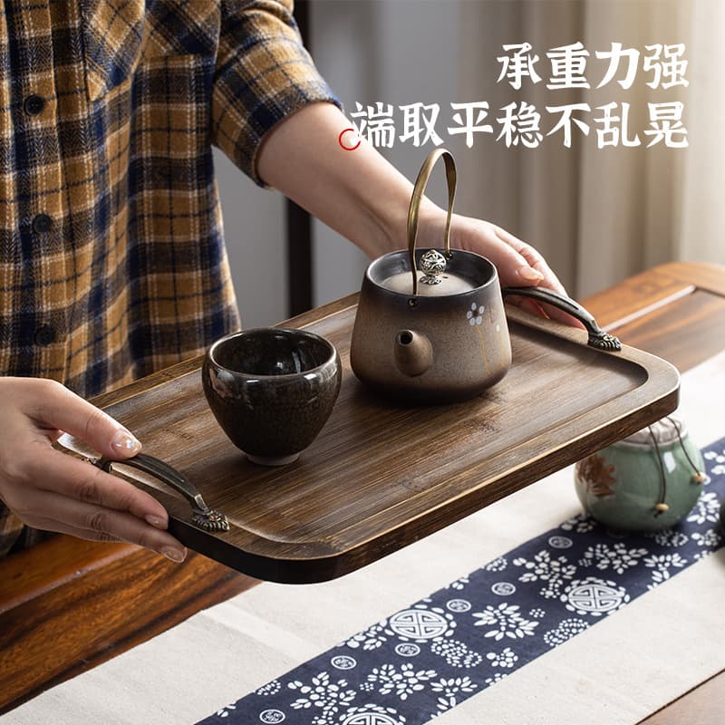 Vintage Bamboo Tea Tray Rectangular Dry Brew Tea Tray Chinese Style Home Restaurant Hotel Handle Tea Set Tray Wholesale