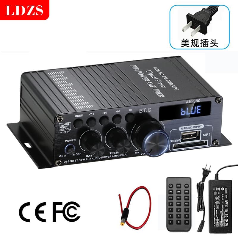Factory Wholesale AK380 Digital Amplifier 12V Small Bluetooth Professional 2.0 Channel Car Amplifier Home Use