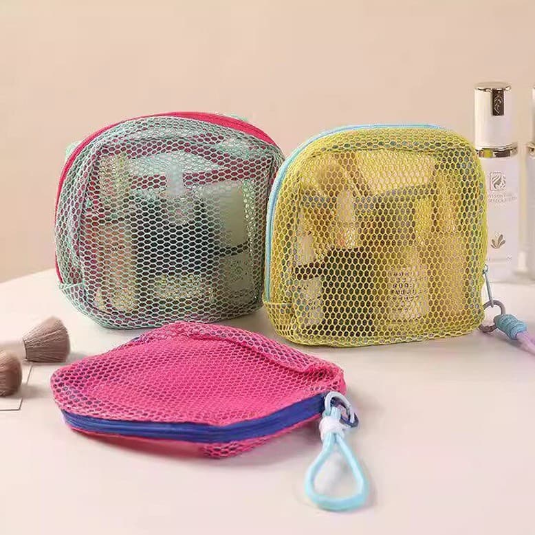 Dopamine Grid Tofu Bag Mesh Makeup Pouch, Ins-Style Portable Coin Purse, Cosmetic and Toiletry Organizer