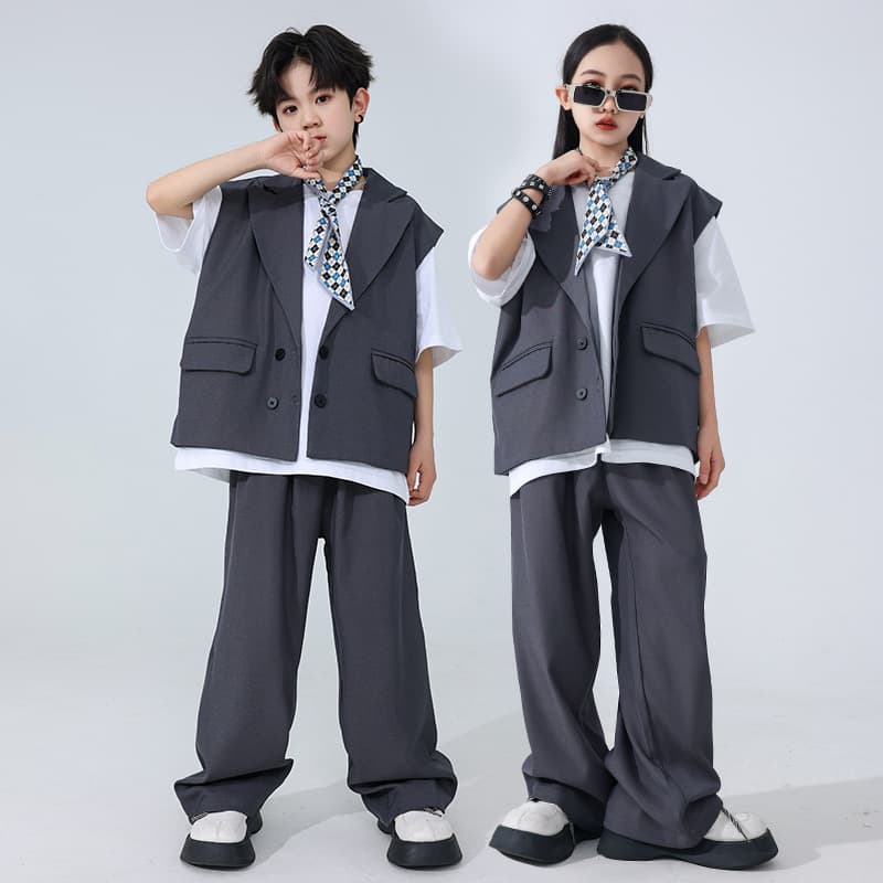 Children's hip-hop street dance suit vest suit children's catwalk performance clothing boys and girls trendy brand hiphop clothing